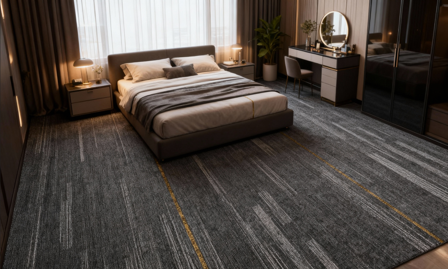 Meteor Shower Trail Pattern 50cm x 50cm Square Commercial Carpet Tile - Durable Nylon Pile, B1 Fireproof, PVC Backing, Stain Resistant