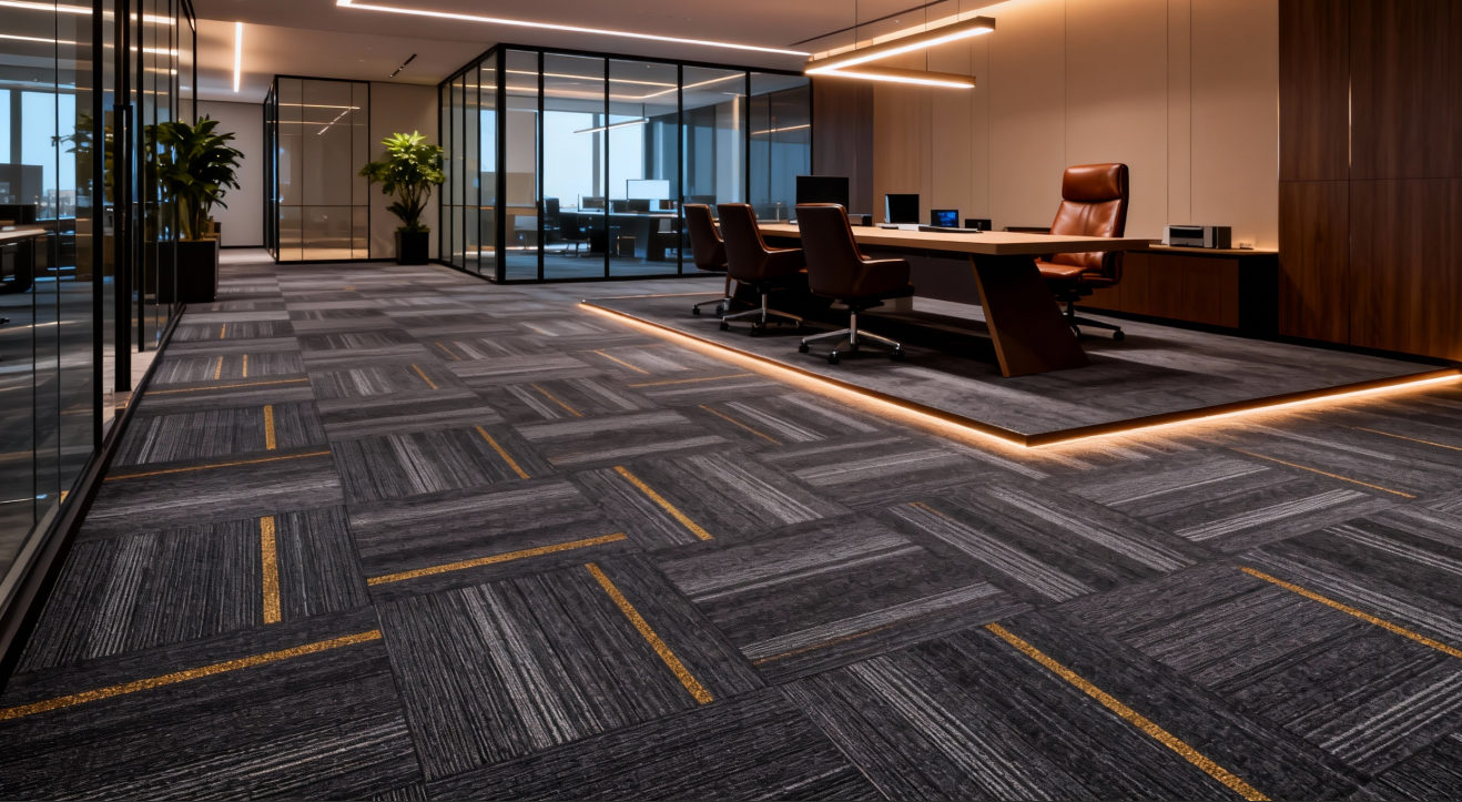 Meteor Shower Trail Pattern 50cm x 50cm Square Commercial Carpet Tile - Durable Nylon Pile, B1 Fireproof, PVC Backing, Stain Resistant