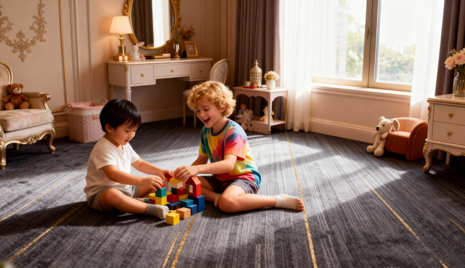 Meteor Shower Trail Pattern 50cm x 50cm Square Commercial Carpet Tile - Durable Nylon Pile, B1 Fireproof, PVC Backing, Stain Resistant